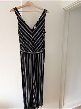 GAP Black & White Striped Sleeveless Jumpsuit